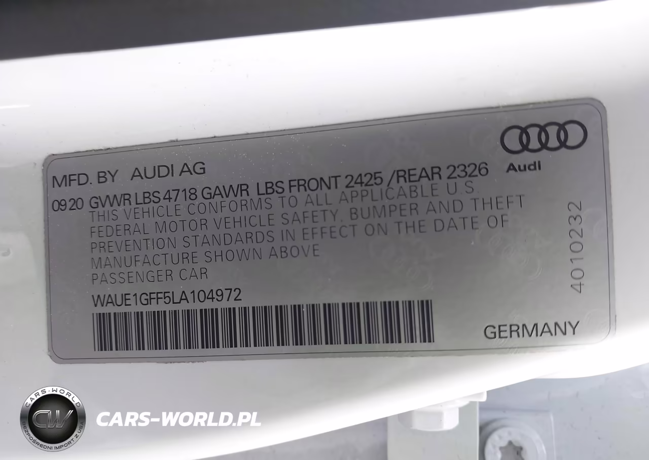 2020 Audi S3 Premium Plus Tfsi Quattro S Tronic VIN:WAUE1GFF5LA104972 - 9