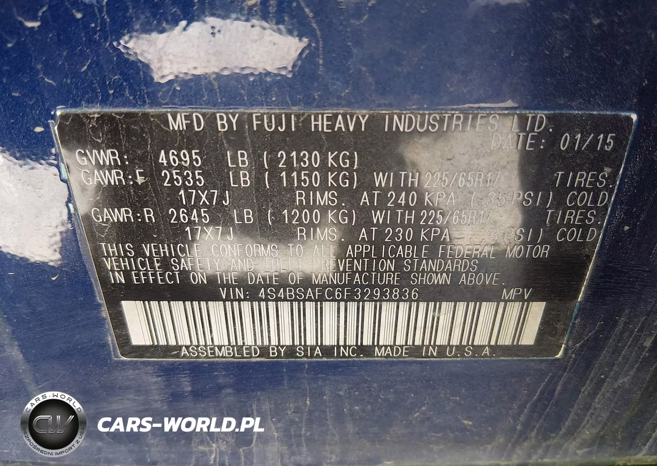 2015 Subaru Outback 2.5I Premium VIN:4S4BSAFC6F3293836 - 9