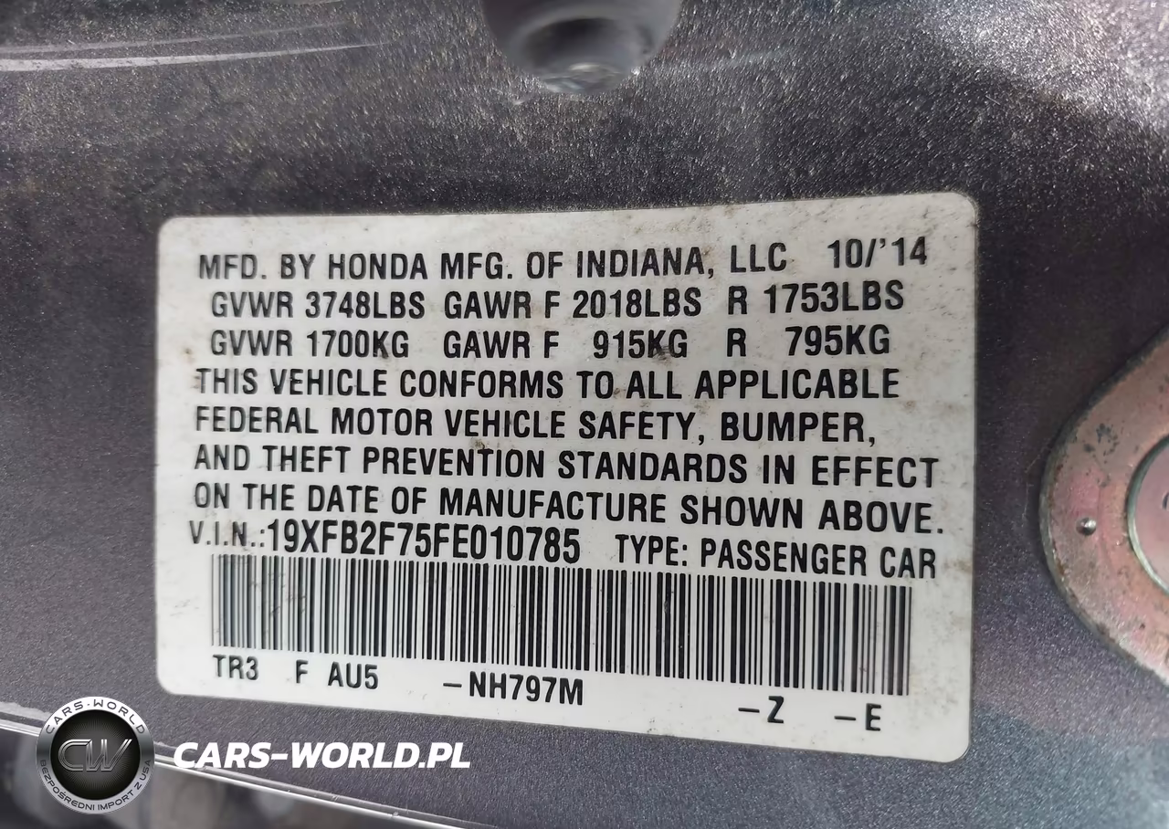 2015 Honda Civic Se VIN:19XFB2F75FE010785 - 9