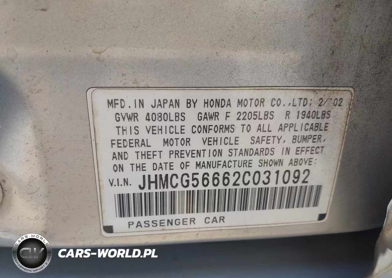 2002 Honda Accord 2.3 Ex VIN:JHMCG56662C031092 - 9