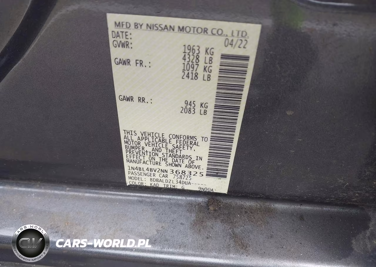 2022 Nissan Altima S Fwd VIN:1N4BL4BV2NN368325 - 9