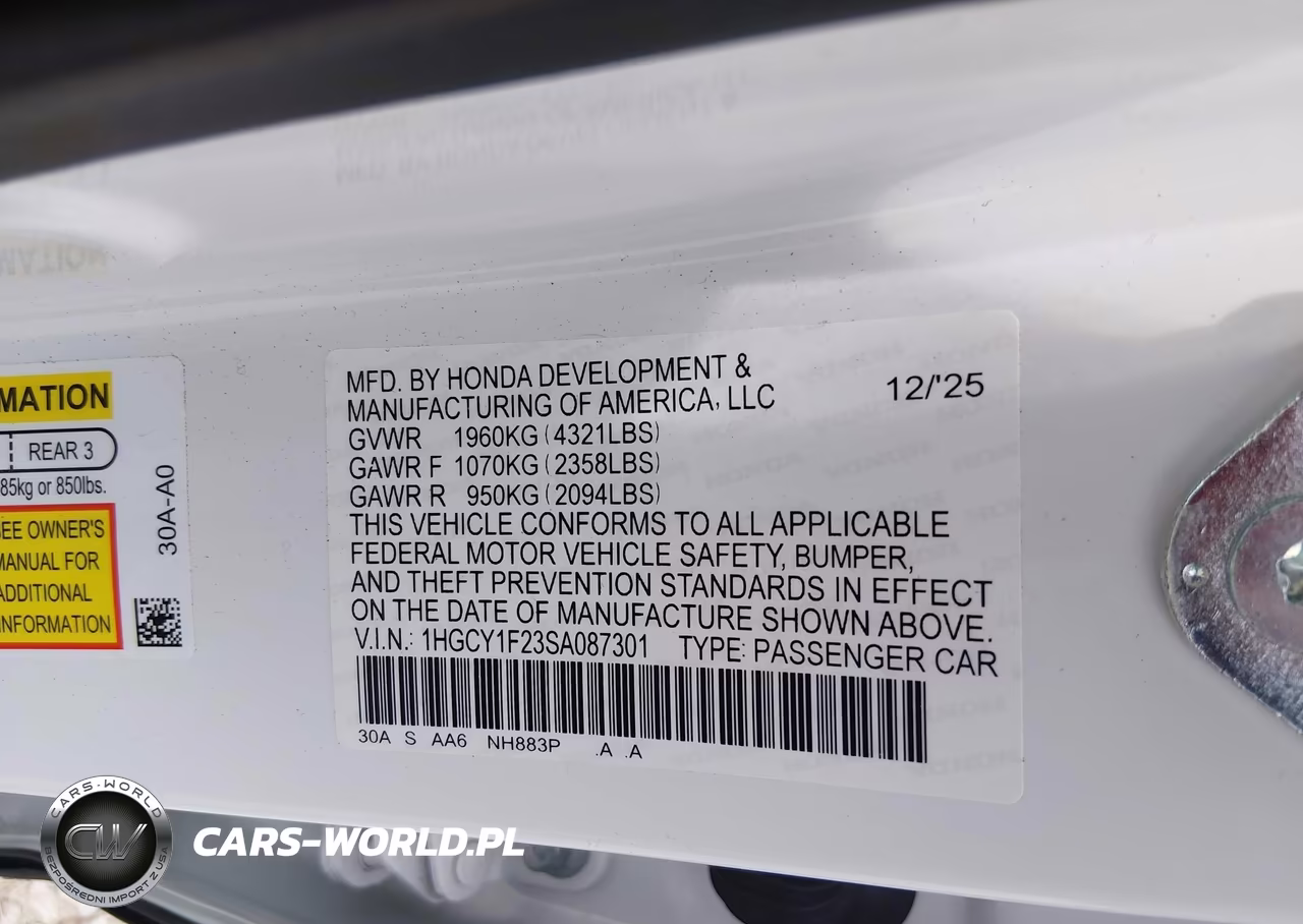 2025 Honda Accord Lx VIN:1HGCY1F23SA087301 - 9