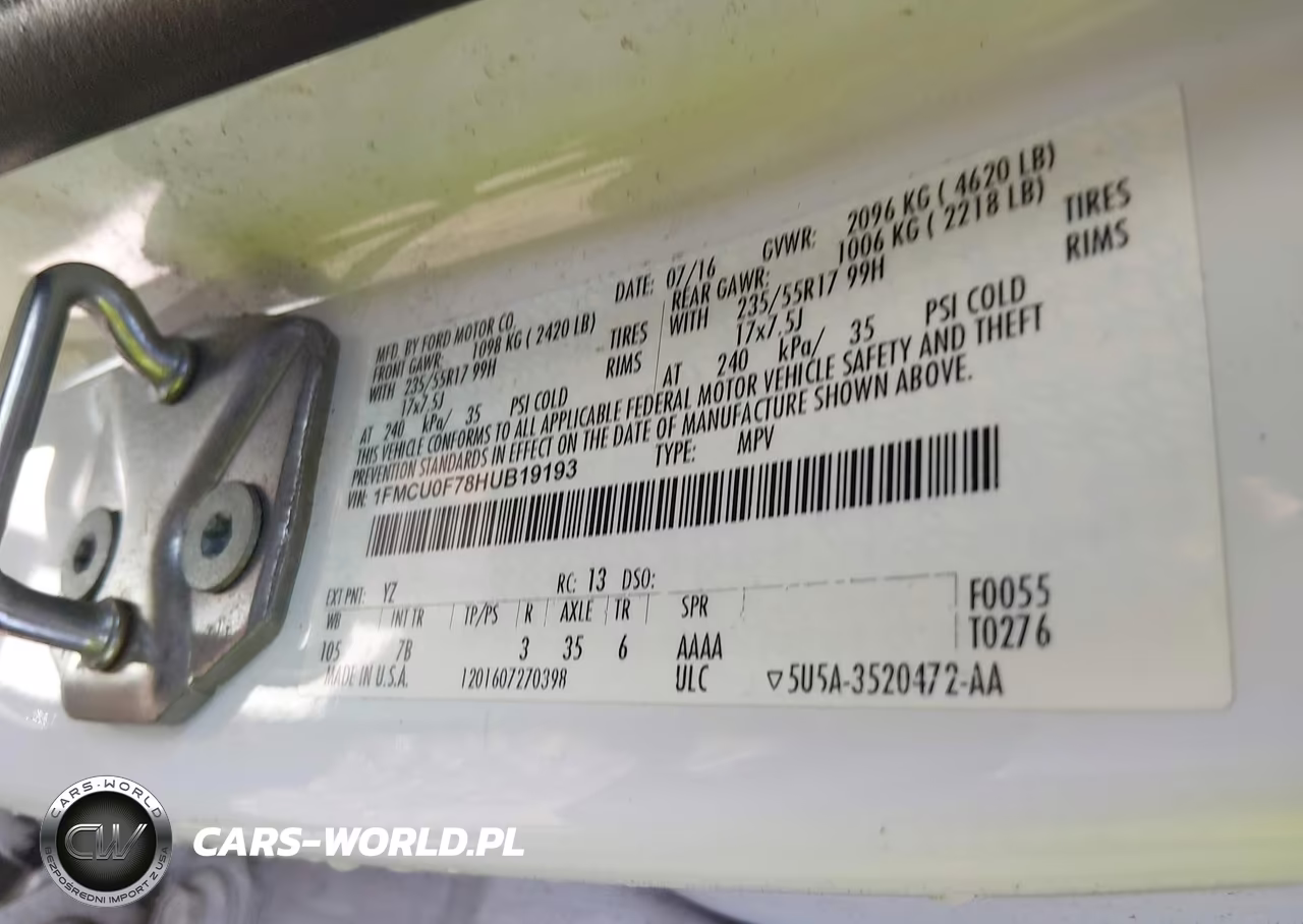 2017 Ford Escape S VIN:1FMCU0F78HUB19193 - 9