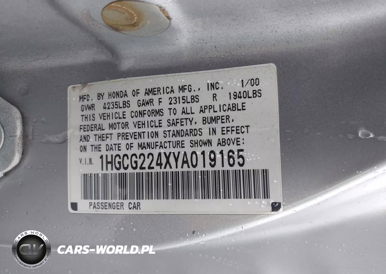 2000 Honda Accord 3.0 Lx VIN:1HGCG224XYA019165 - 9