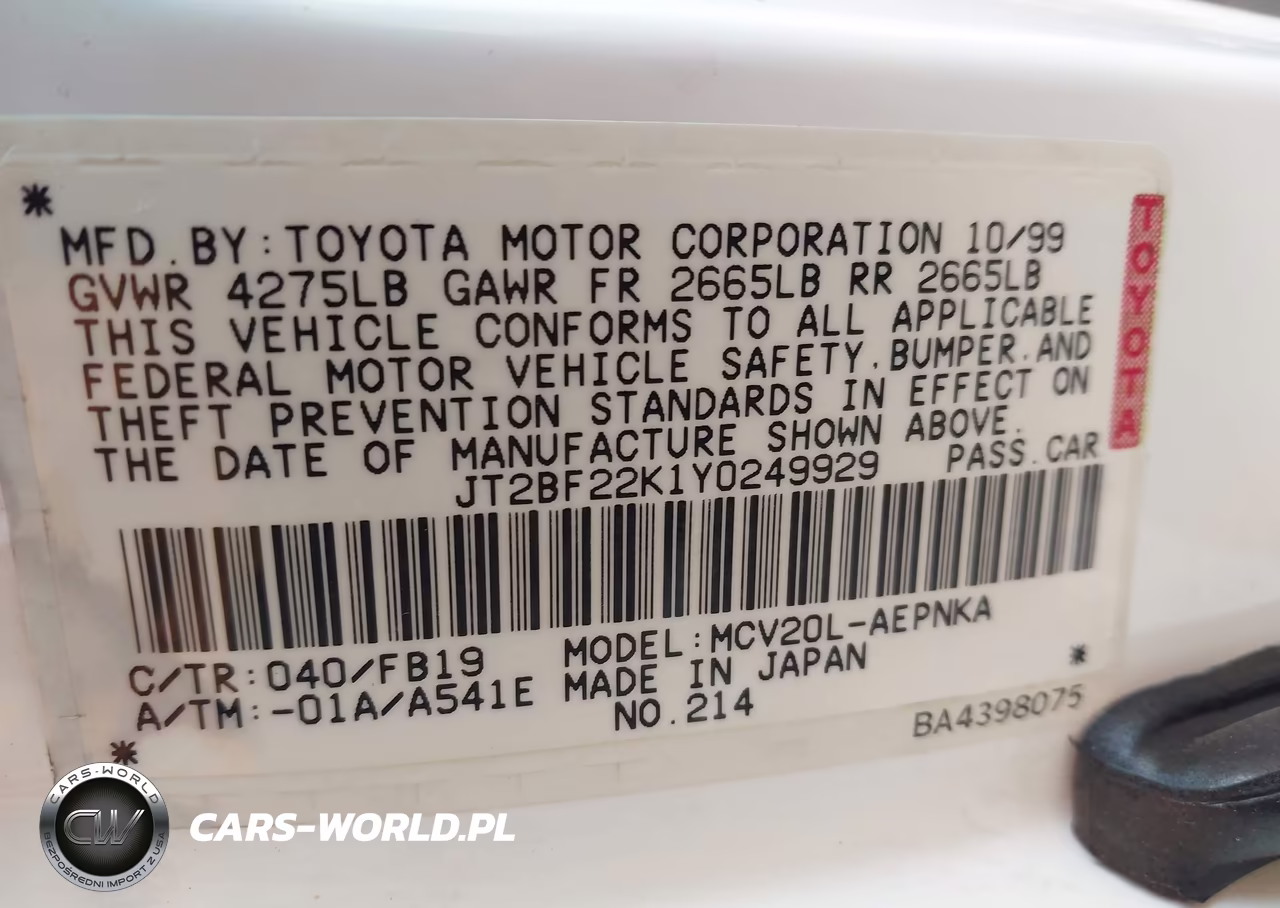 2000 Toyota Camry Le V6 VIN:JT2BF22K1Y0249929 - 9
