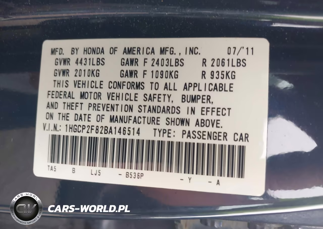 2011 Honda Accord 2.4 Ex-L VIN:1HGCP2F82BA146514 - 9