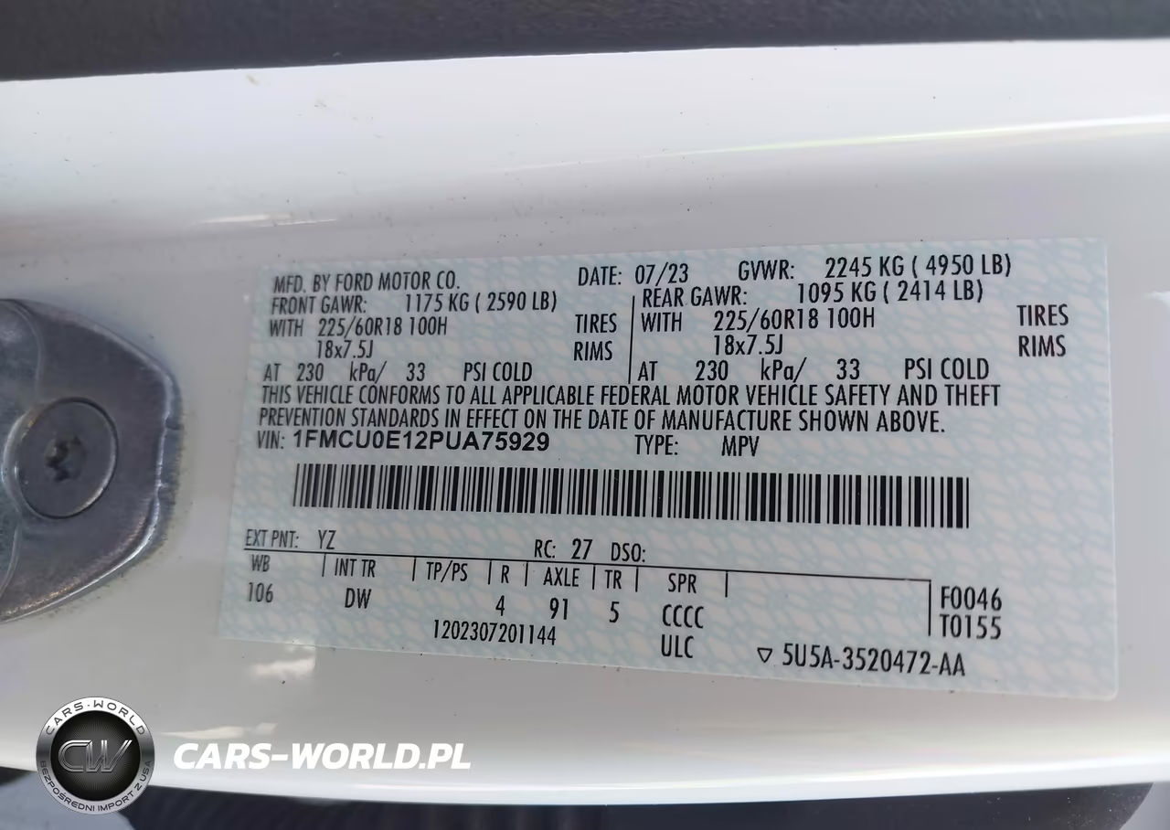 2023 Ford Escape Phev VIN:1FMCU0E12PUA75929 - 9