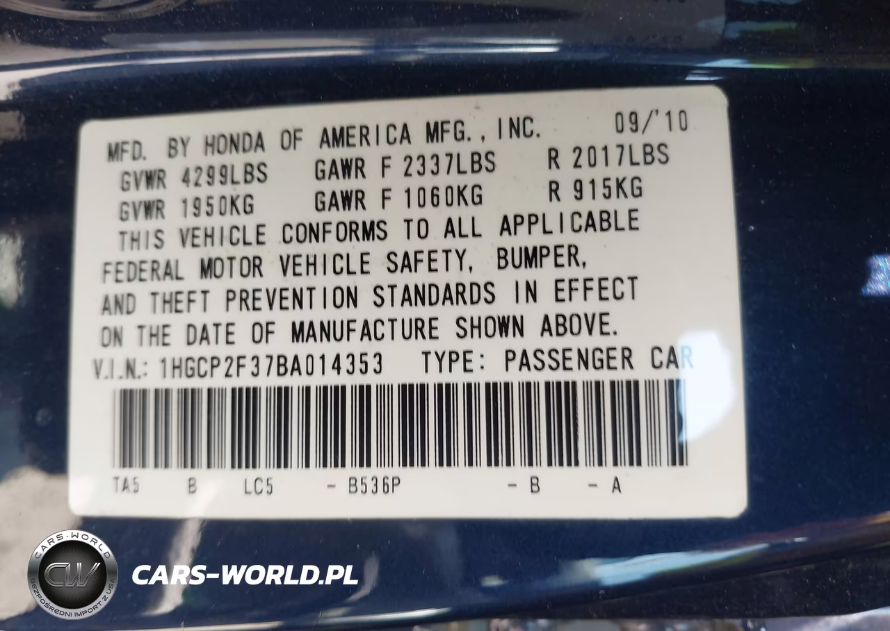 2011 Honda Accord 2.4 Lx VIN:1HGCP2F37BA014353 - 9