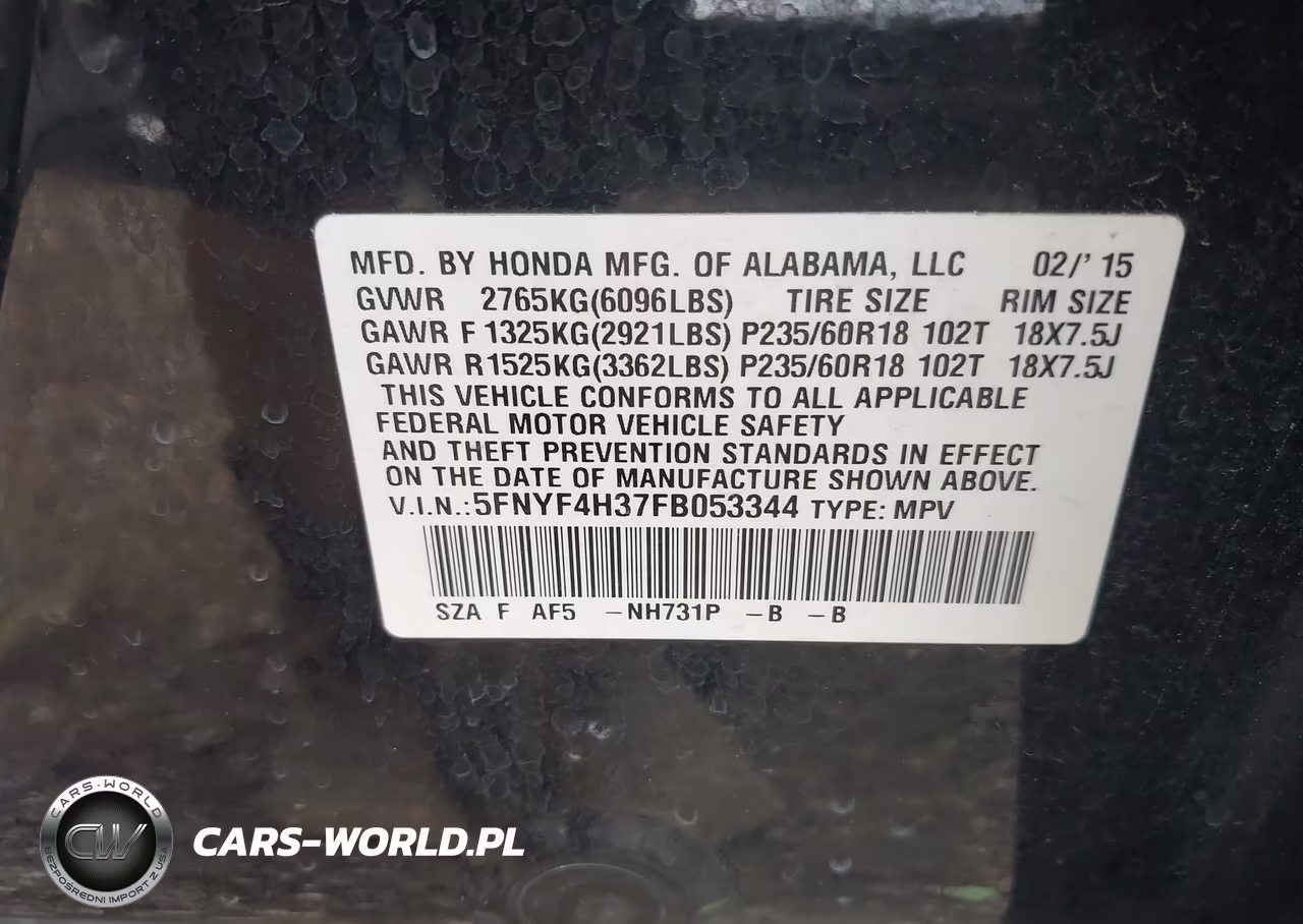 2015 Honda Pilot Se VIN:5FNYF4H37FB053344 - 9