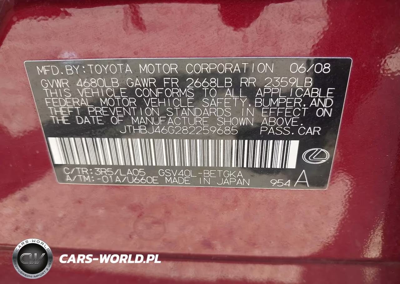 2008 Lexus Es 350 VIN:JTHBJ46G282259685 - 9