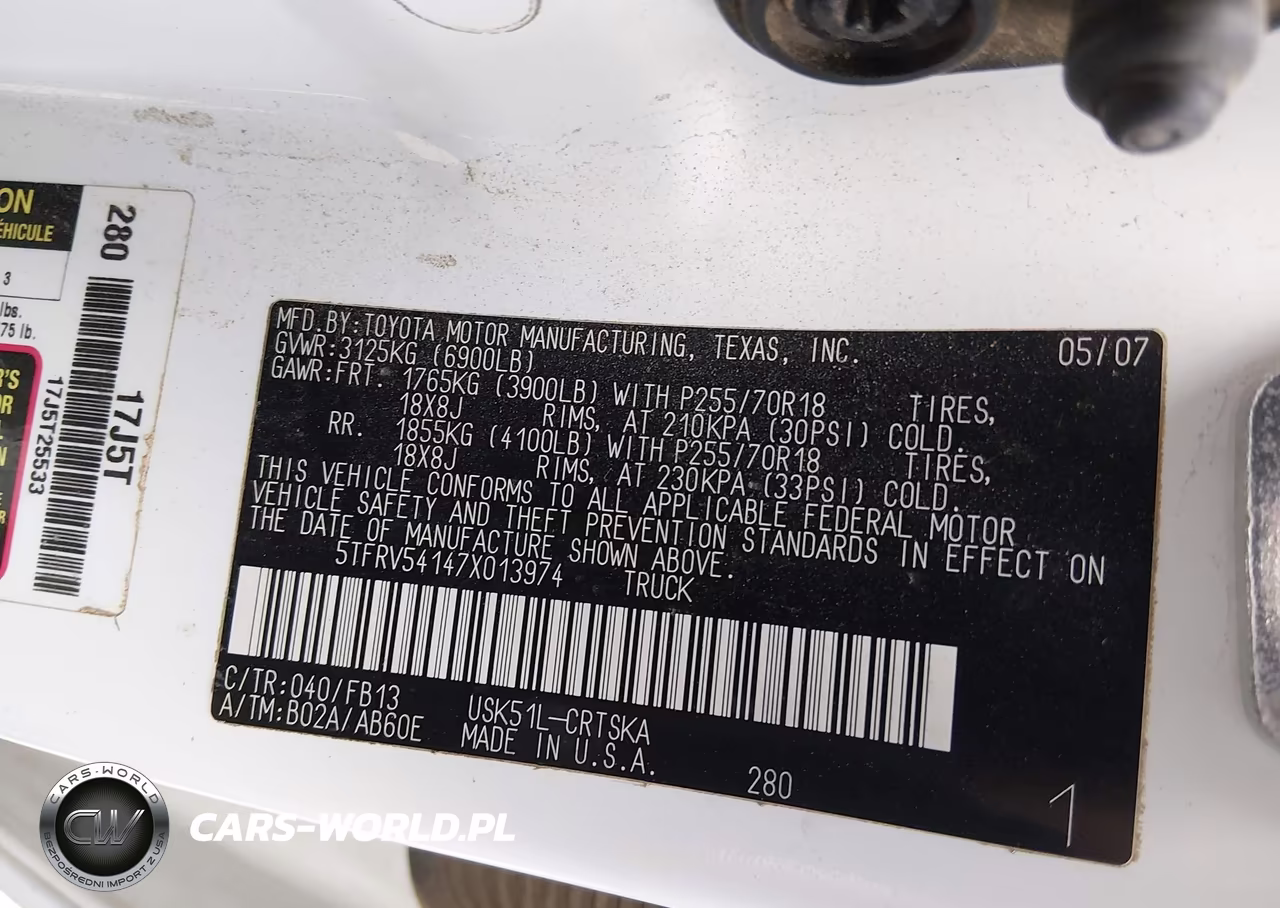 2007 Toyota Tundra Sr5 V8 VIN:5TFRV54147X013974 - 9