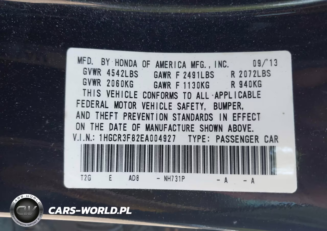 2014 Honda Accord Ex-L V-6 VIN:1HGCR3F82EA004927 - 9