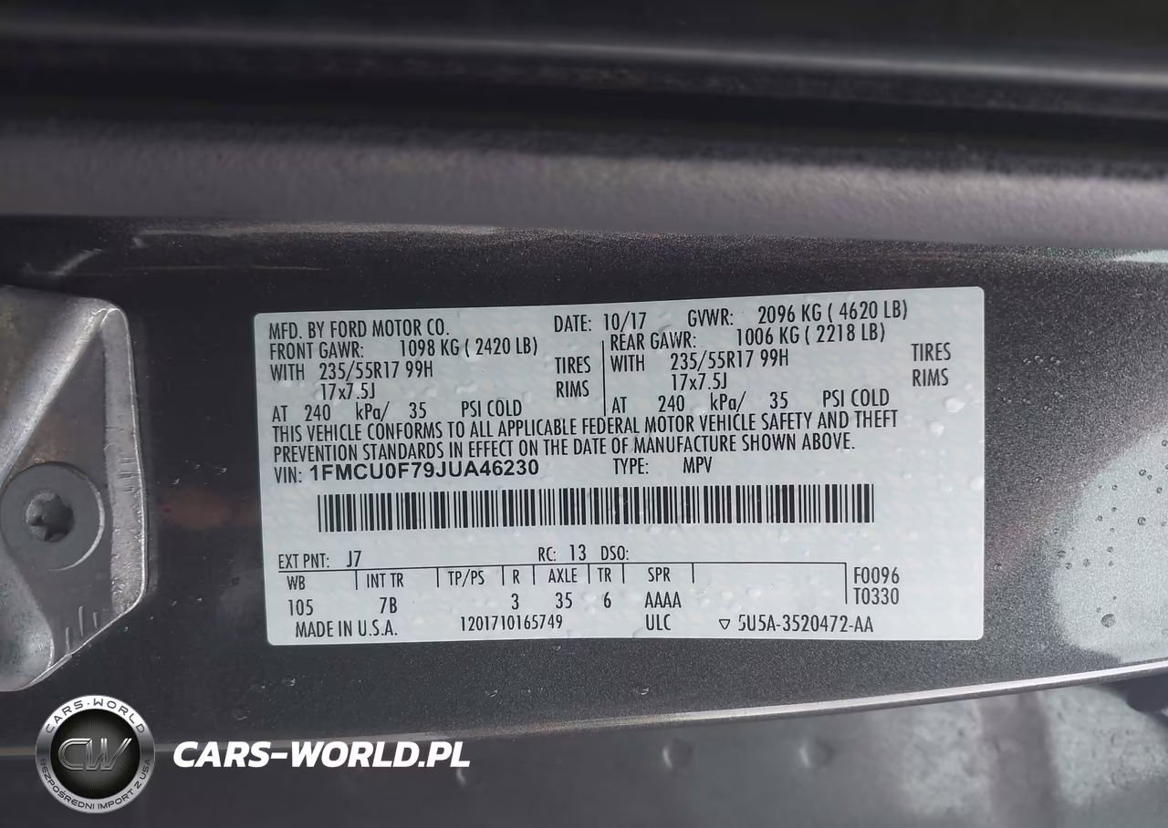 2018 Ford Escape S VIN:1FMCU0F79JUA46230 - 9