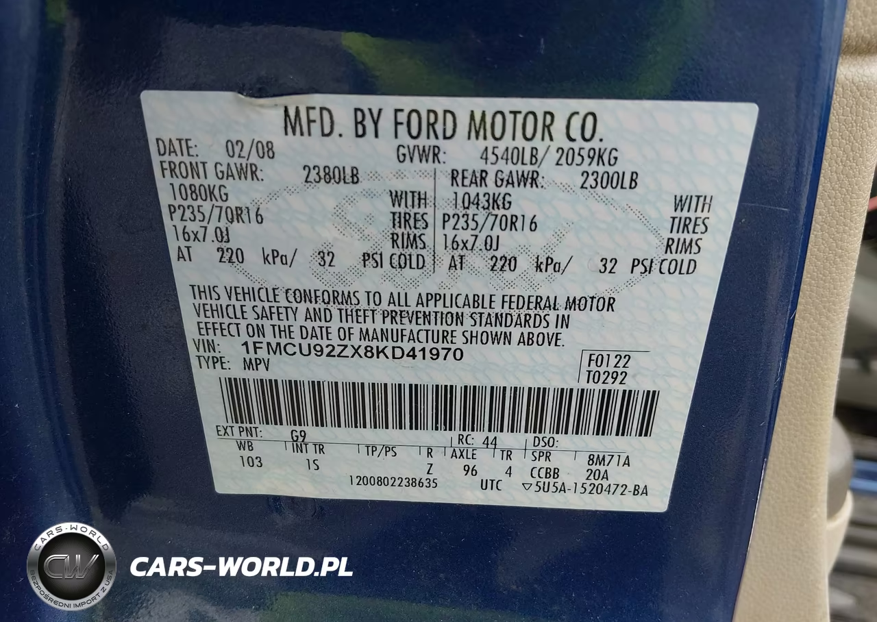2008 Ford Escape Xls VIN:1FMCU92ZX8KD41970 - 9