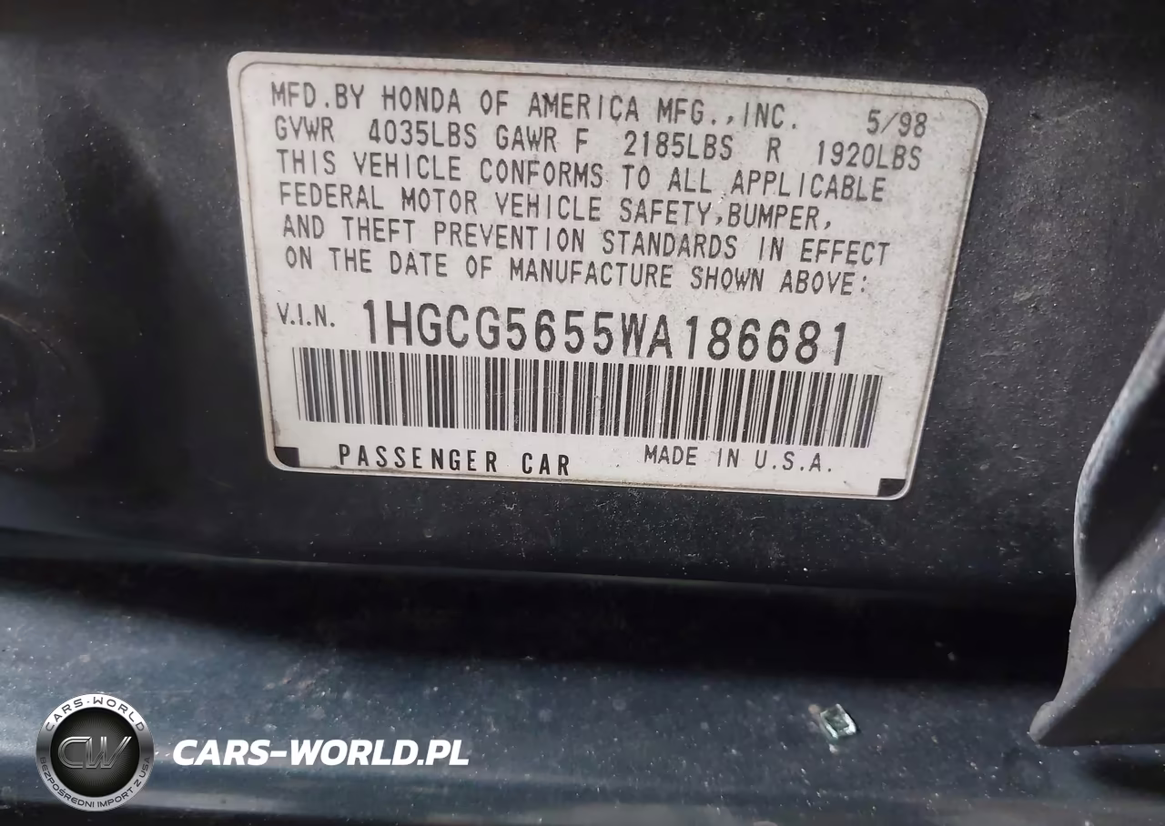 1998 Honda Accord Ex VIN:1HGCG5655WA186681 - 9