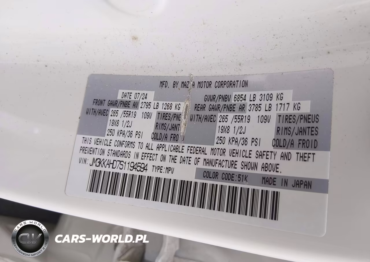 2025 Mazda Cx-90 3.3 Turbo Select Package VIN:JM3KKAHD7S1194594 - 9