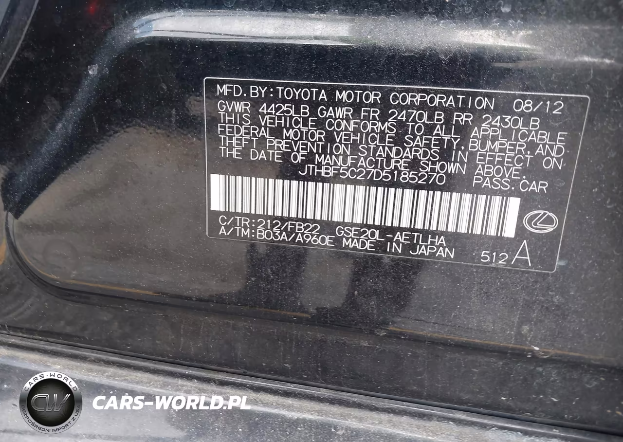 2013 Lexus Is 250 VIN:JTHBF5C27D5185270 - 9
