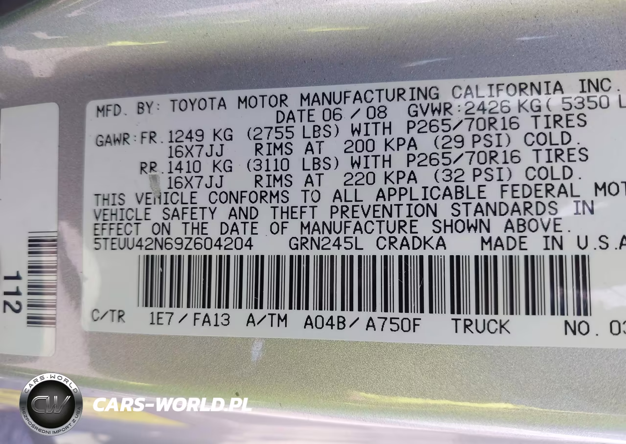 2009 Toyota Tacoma Base V6 VIN:5TEUU42N69Z604204 - 9