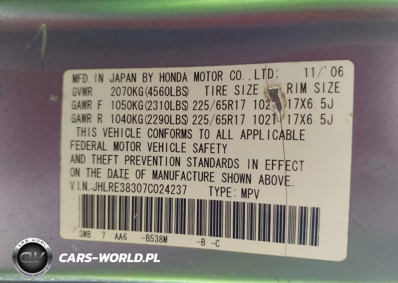 2007 Honda Cr-V Lx VIN:JHLRE38307C024237 - 9