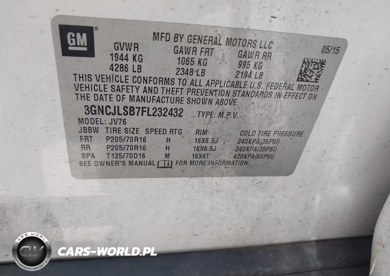 2015 Chevrolet Trax Lt VIN:3GNCJLSB7FL232432 - 9
