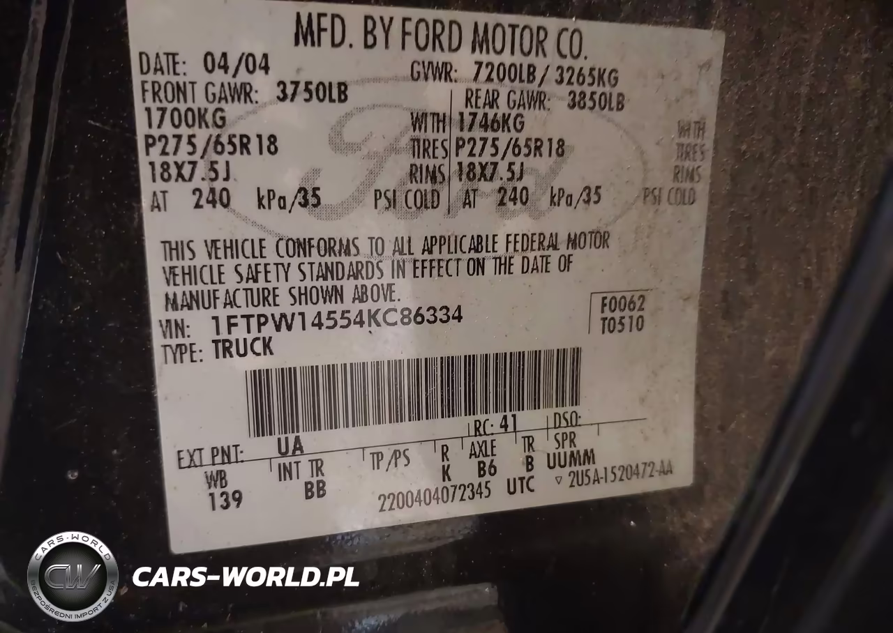 2004 Ford F-150 Fx4-Lariat-Xlt VIN:1FTPW14554KC86334 - 9