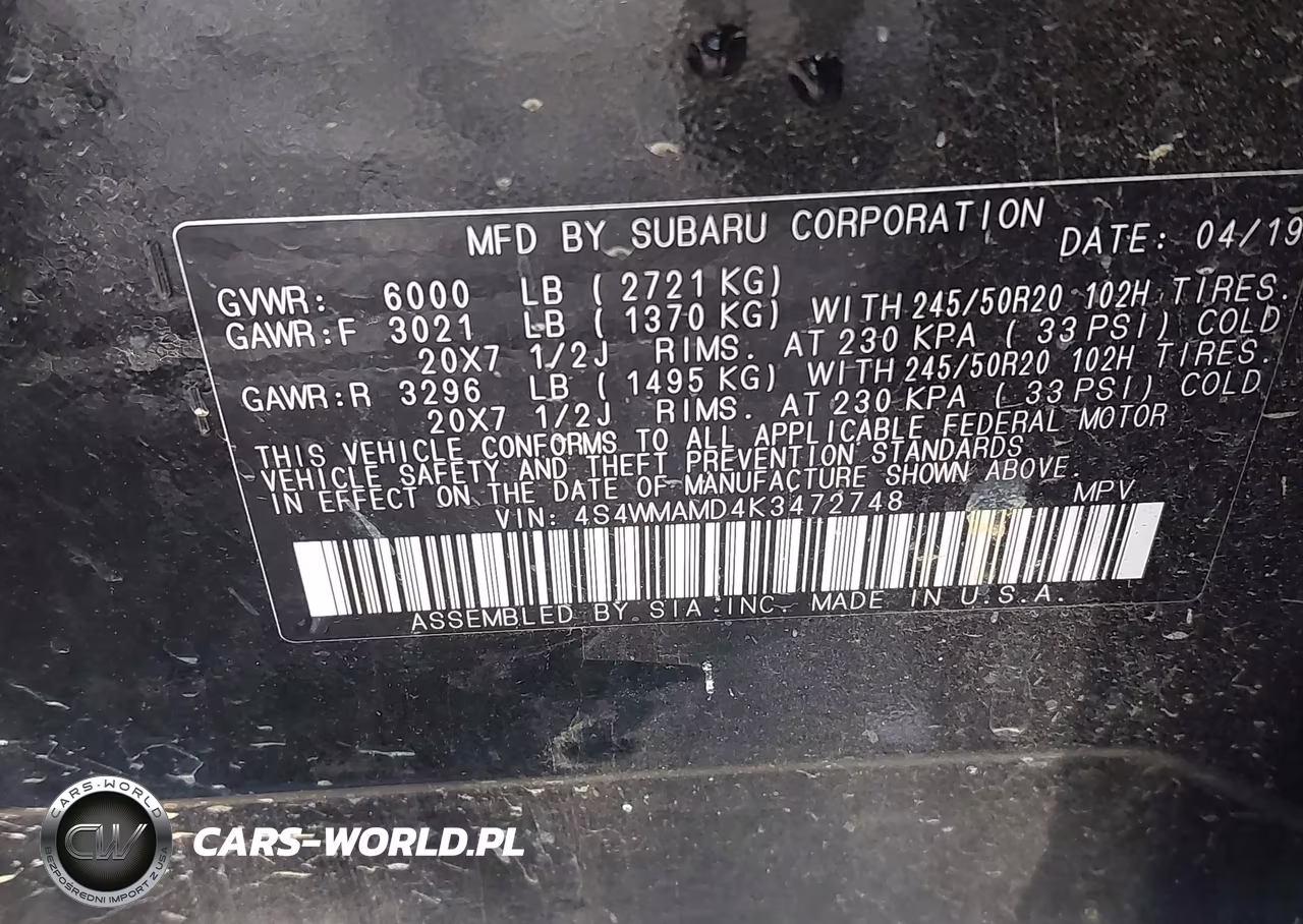 2019 Subaru Ascent Limited VIN:4S4WMAMD4K3472748 - 9