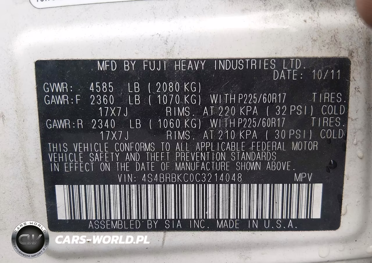 2012 Subaru Outback 2.5I Limited VIN:4S4BRBKC0C3214048 - 9