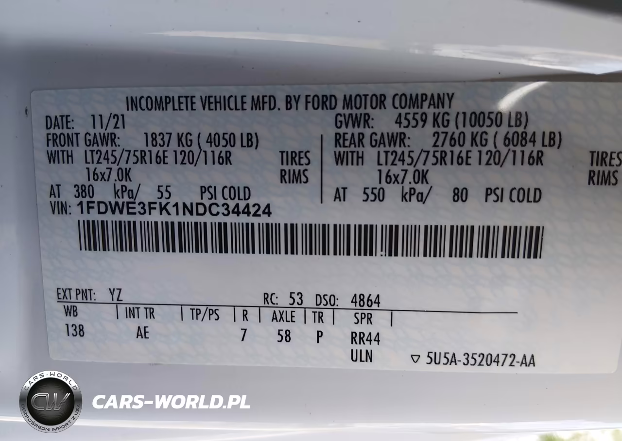 2022 Ford E-350 Cutaway VIN:1FDWE3FK1NDC34424 - 8