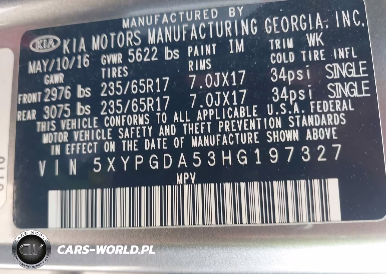 2017 Kia Sorento 3.3L Lx VIN:5XYPGDA53HG197327 - 9