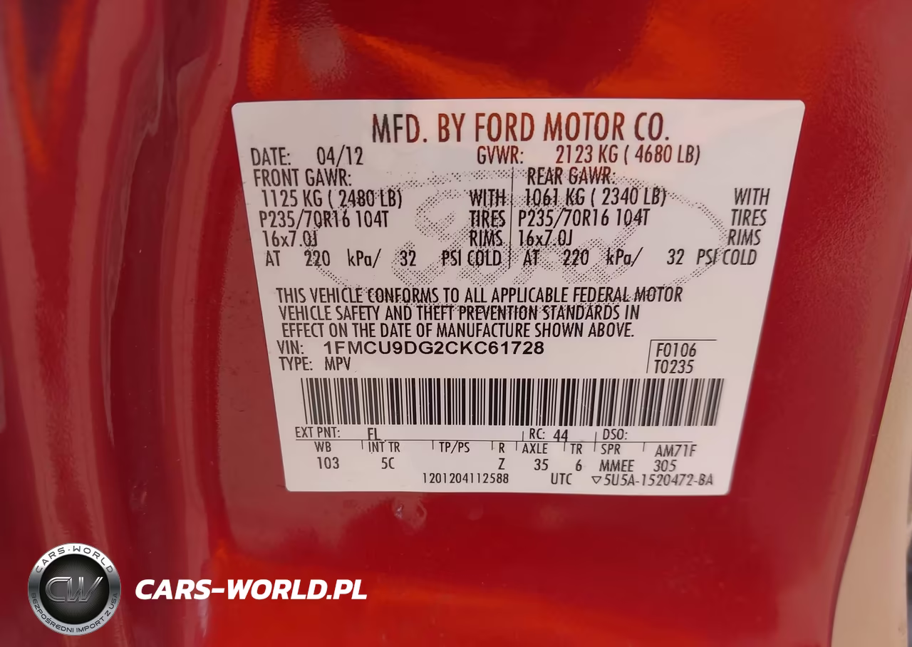 2012 Ford Escape Xlt VIN:1FMCU9DG2CKC61728 - 9