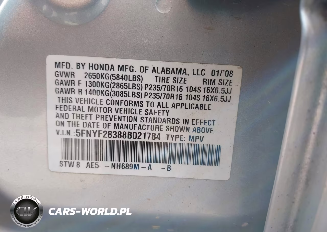 2008 Honda Pilot Se VIN:5FNYF28388B021784 - 9