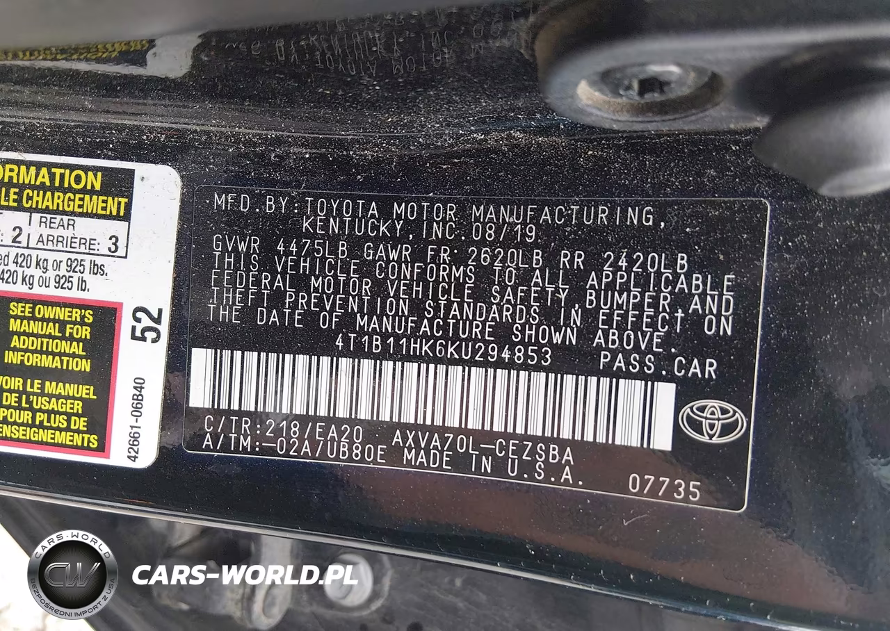 2019 Toyota Camry Se VIN:4T1B11HK6KU294853 - 9