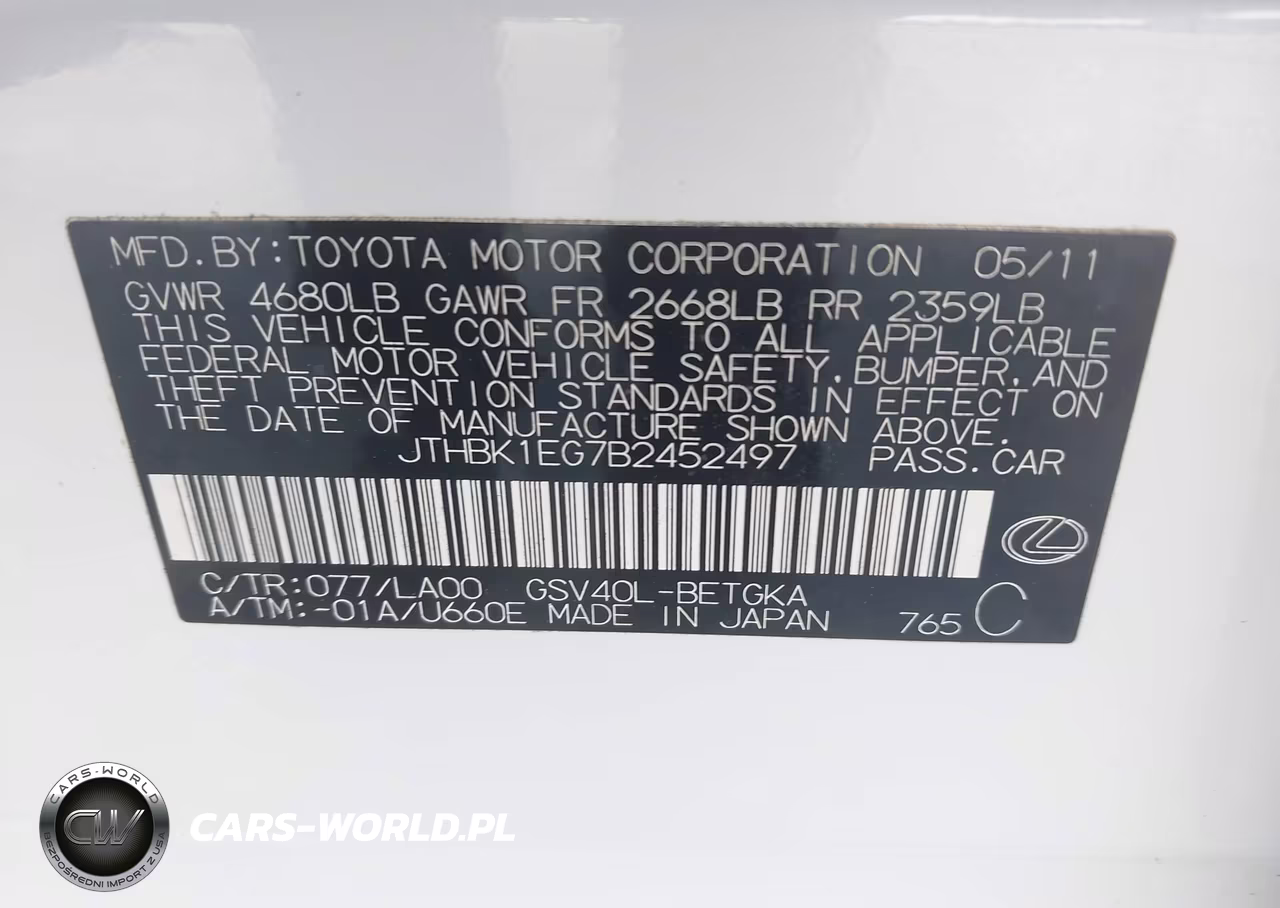 2011 Lexus Es 350 VIN:JTHBK1EG7B2452497 - 9