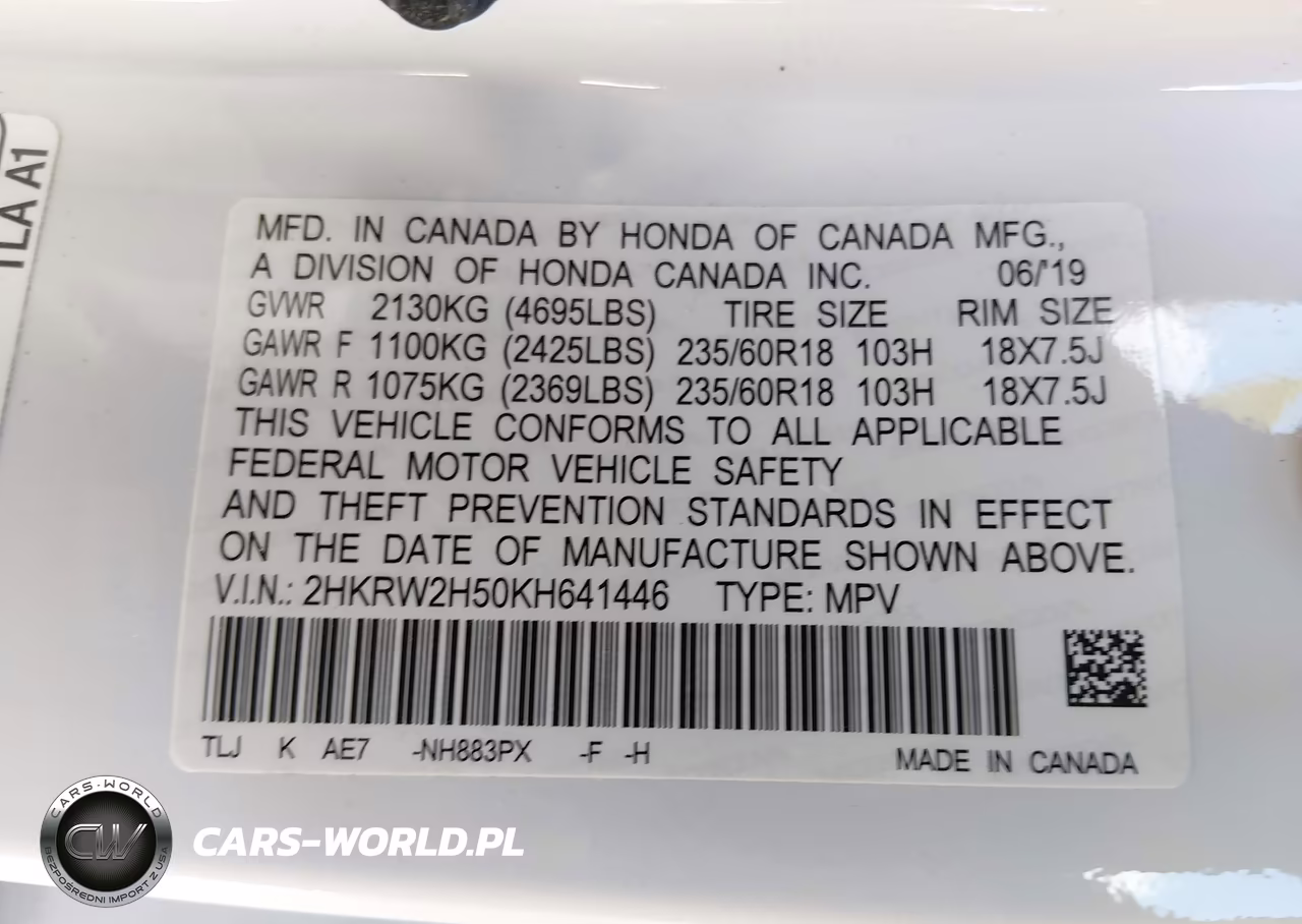 2019 Honda Cr-V Ex VIN:2HKRW2H50KH641446 - 9