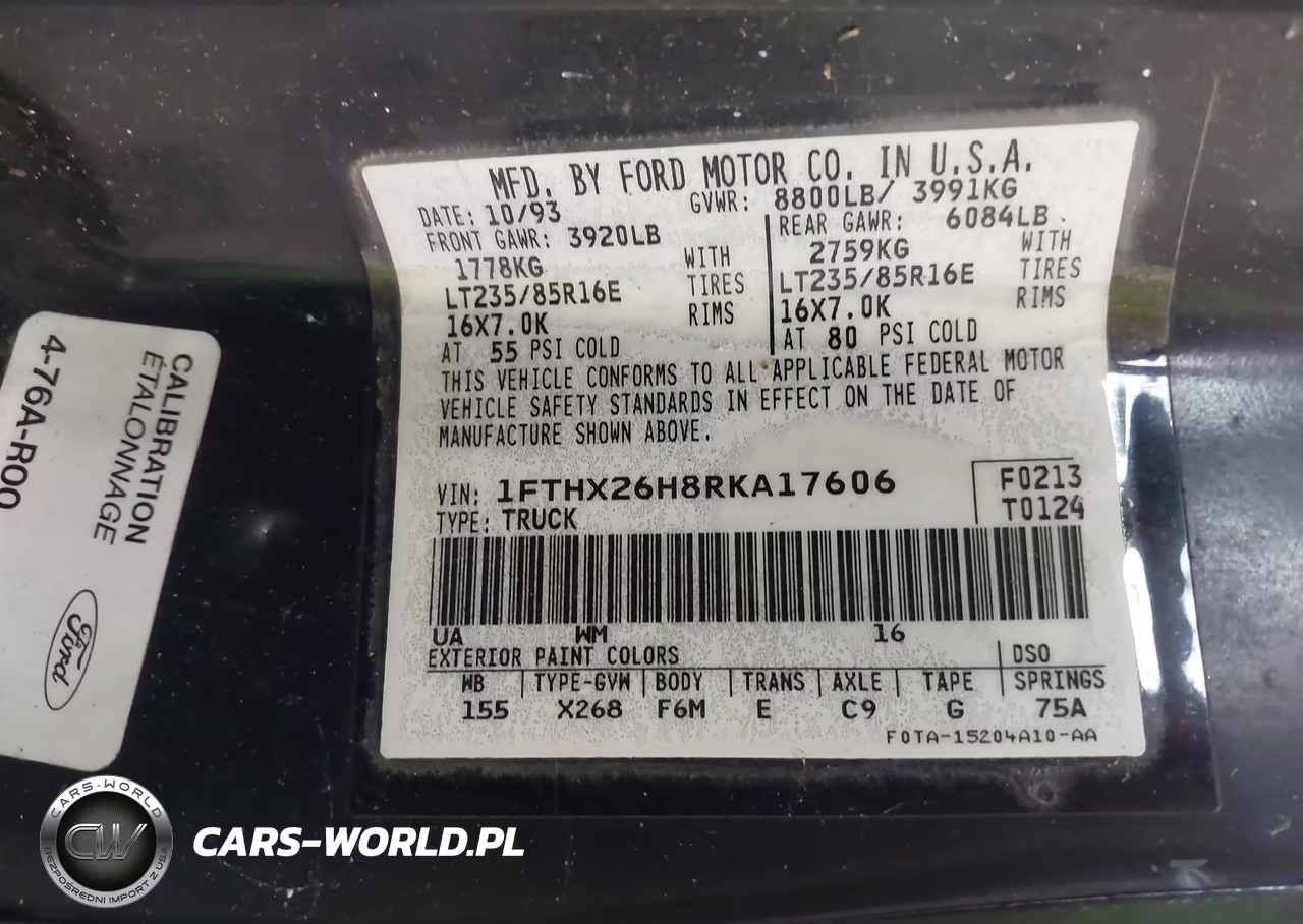 1994 Ford F250 VIN:1FTHX26H8RKA17606 - 9