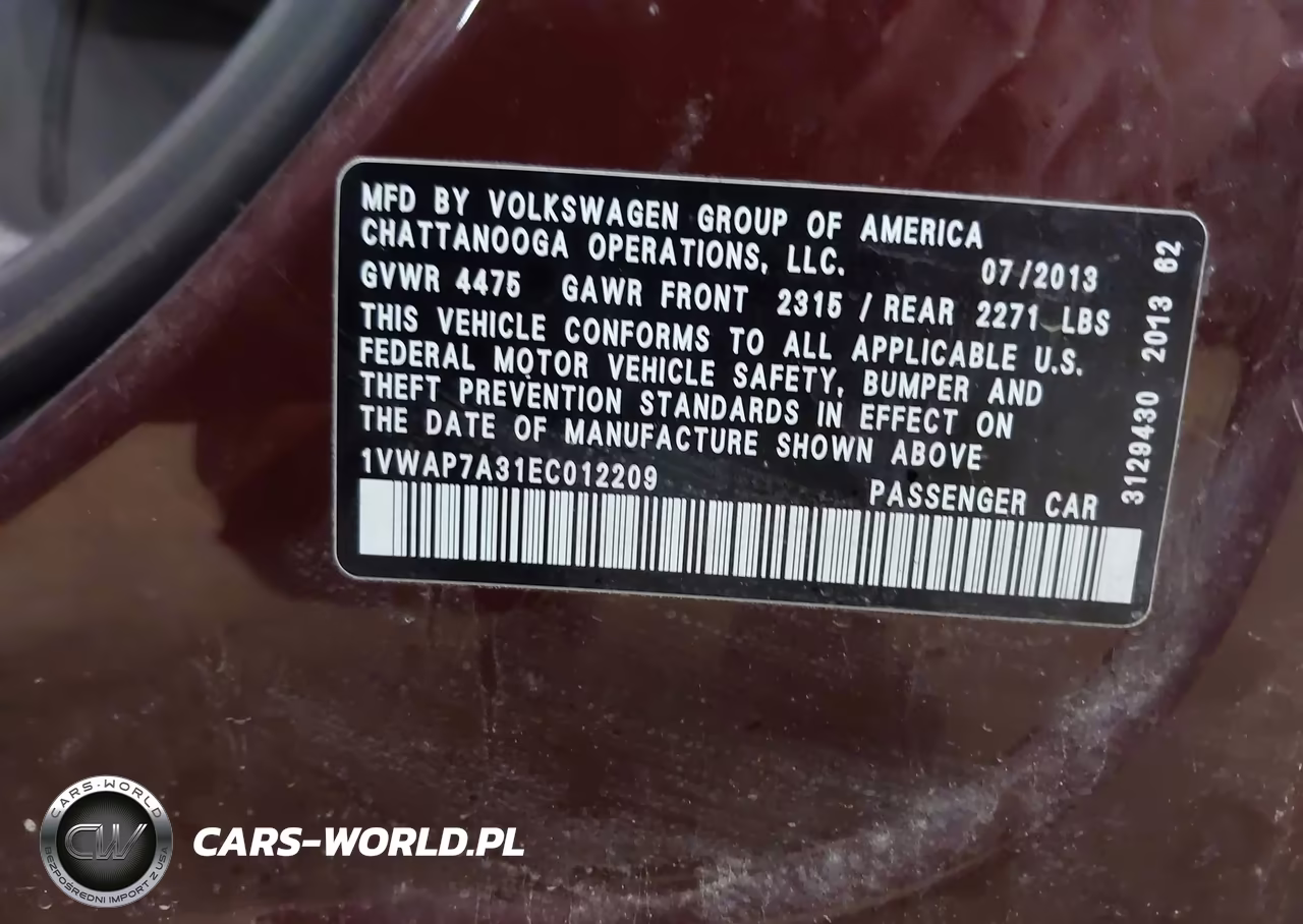 2014 Volkswagen Passat 2.5L S VIN:1VWAP7A31EC012209 - 9