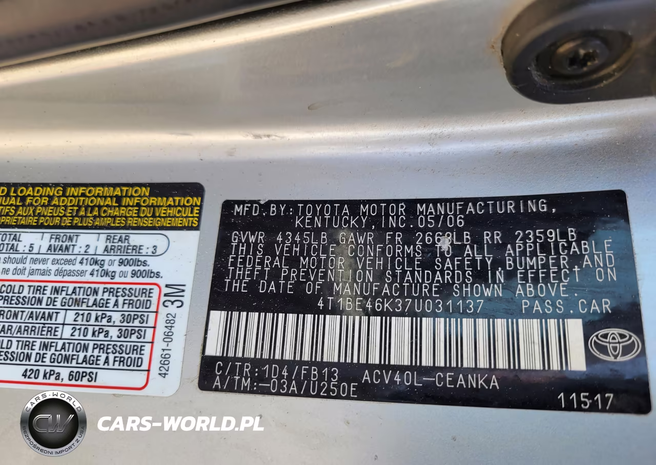 2007 Toyota Camry Le VIN:4T1BE46K37U031137 - 8
