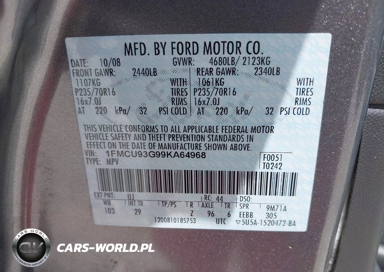 2009 Ford Escape Xlt VIN:1FMCU93G99KA64968 - 9