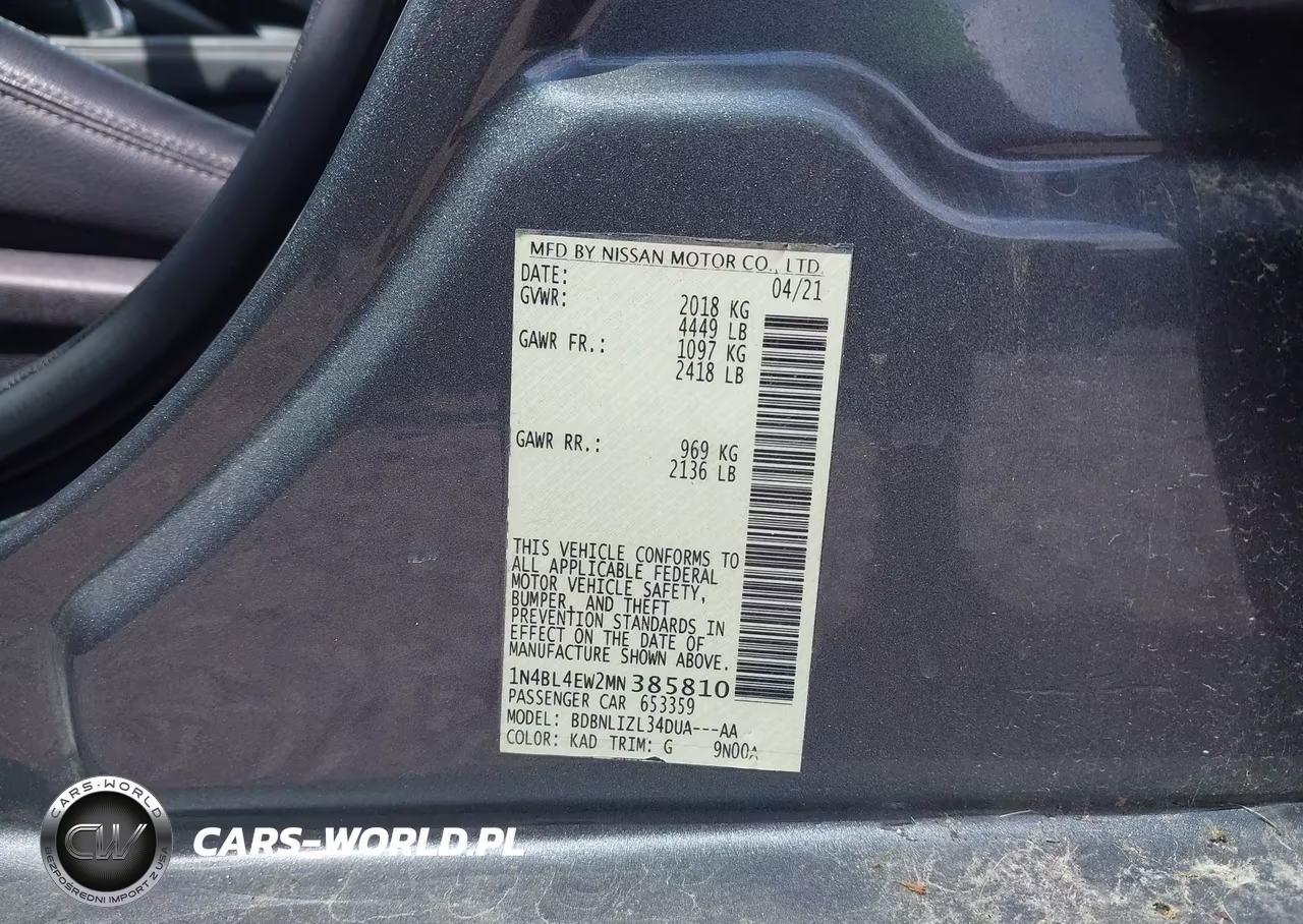 2021 Nissan Altima Sl Intelligent Awd VIN:1N4BL4EW2MN385810 - 9