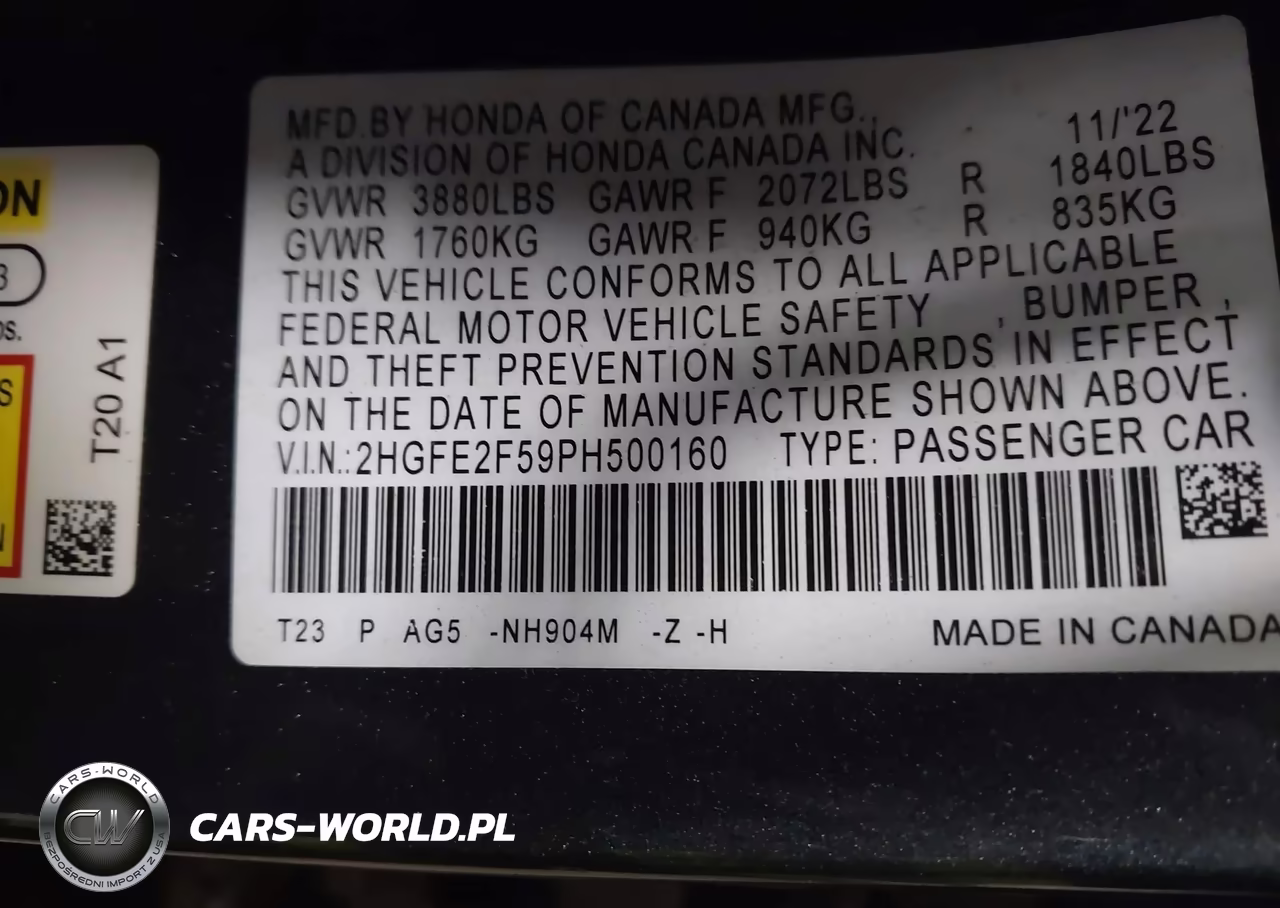 2023 Honda Civic Sport VIN:2HGFE2F59PH500160 - 9