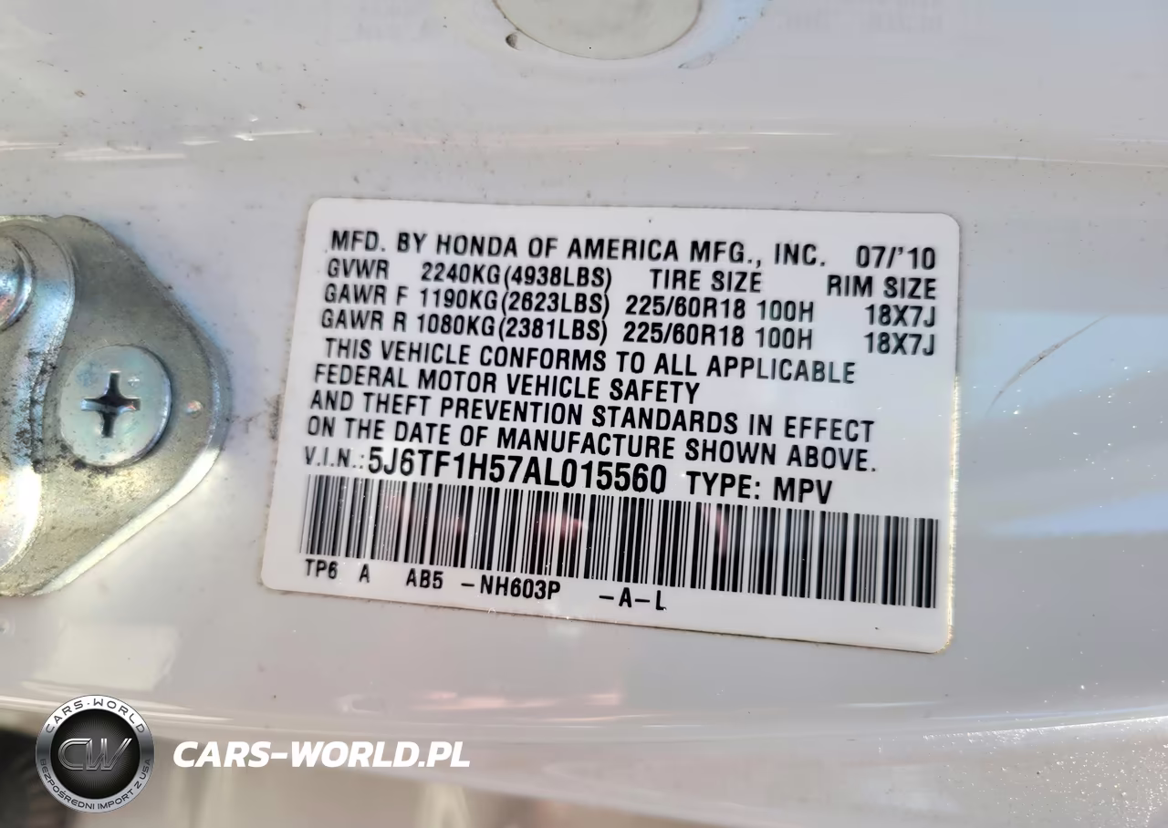 2010 Honda Accord Crosstour Ex-L VIN:5J6TF1H57AL015560 - 9