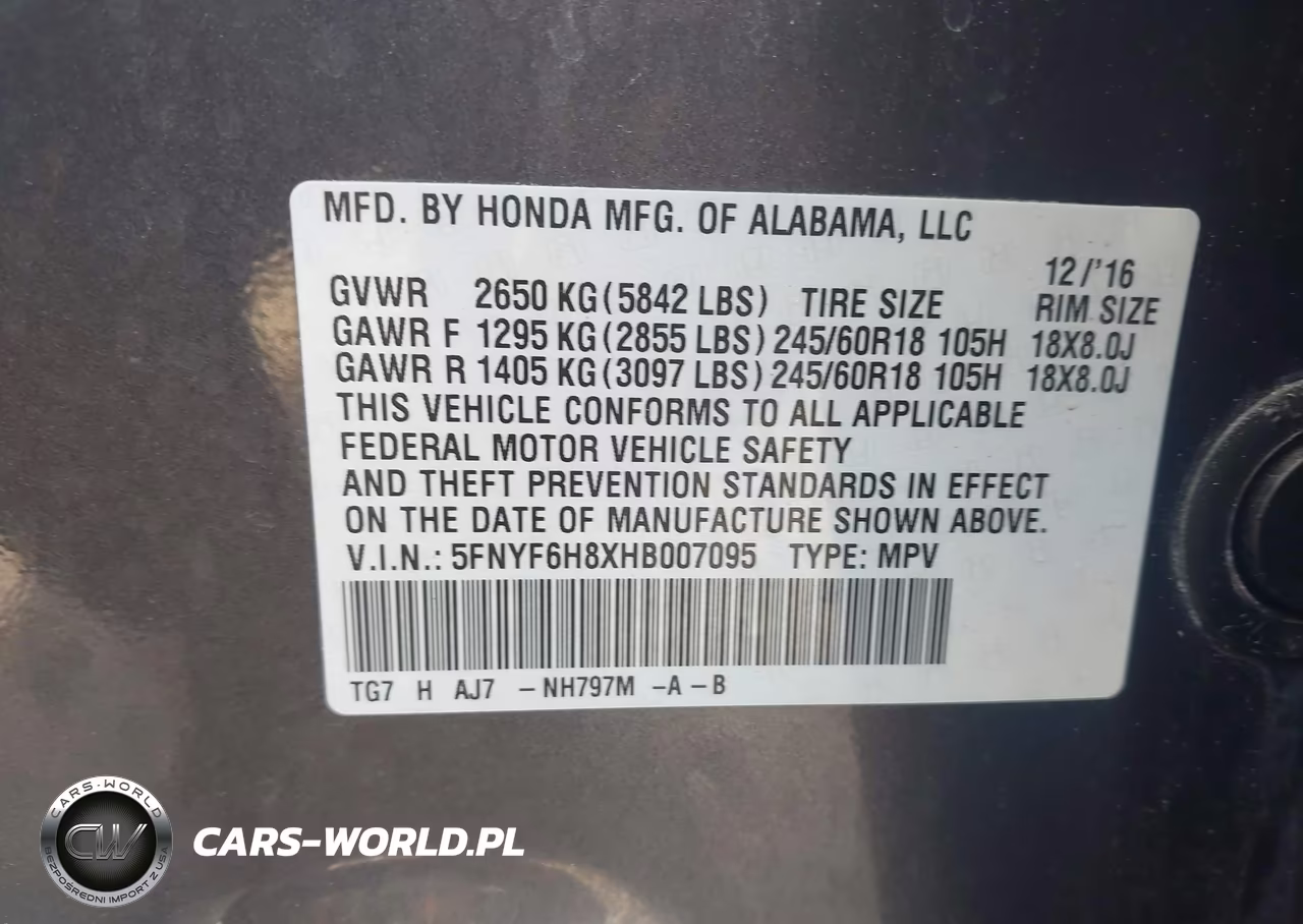 2017 Honda Pilot Ex-L VIN:5FNYF6H8XHB007095 - 9