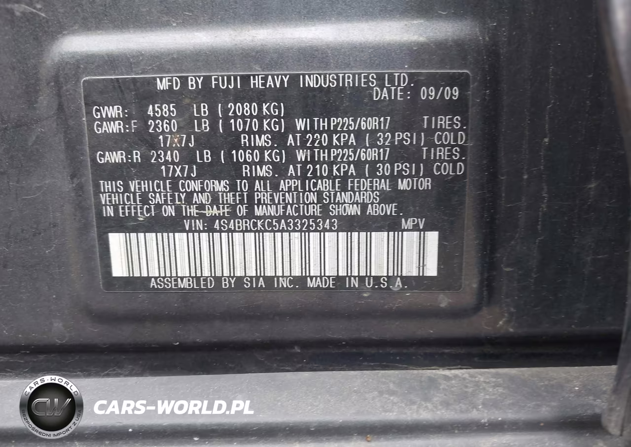 2010 Subaru Outback 2.5I Limited VIN:4S4BRCKC5A3325343 - 9