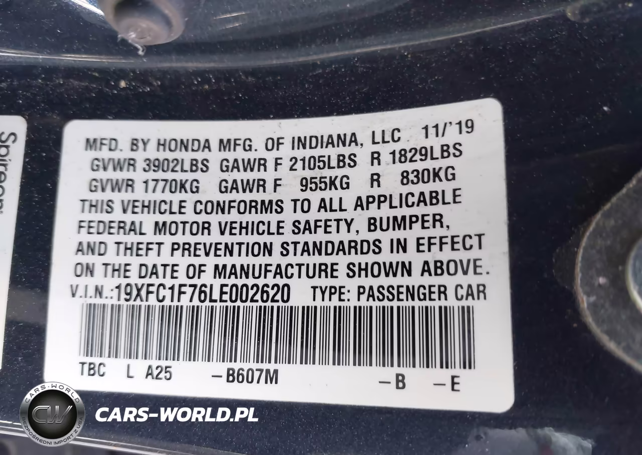 2020 Honda Civic Ex-L VIN:19XFC1F76LE002620 - 9