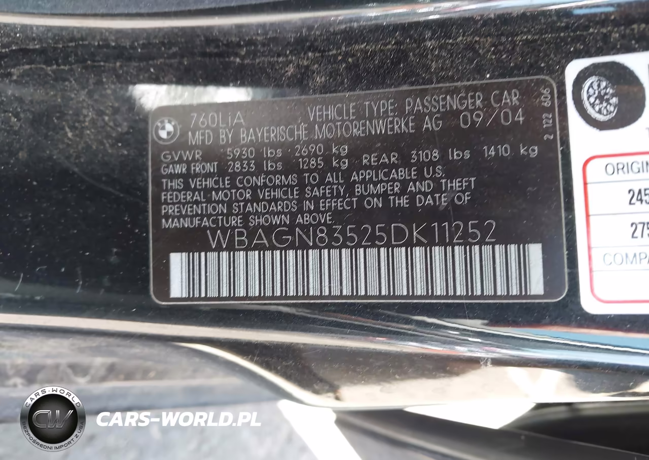 2005 BMW 760Li VIN:WBAGN83525DK11252 - 9