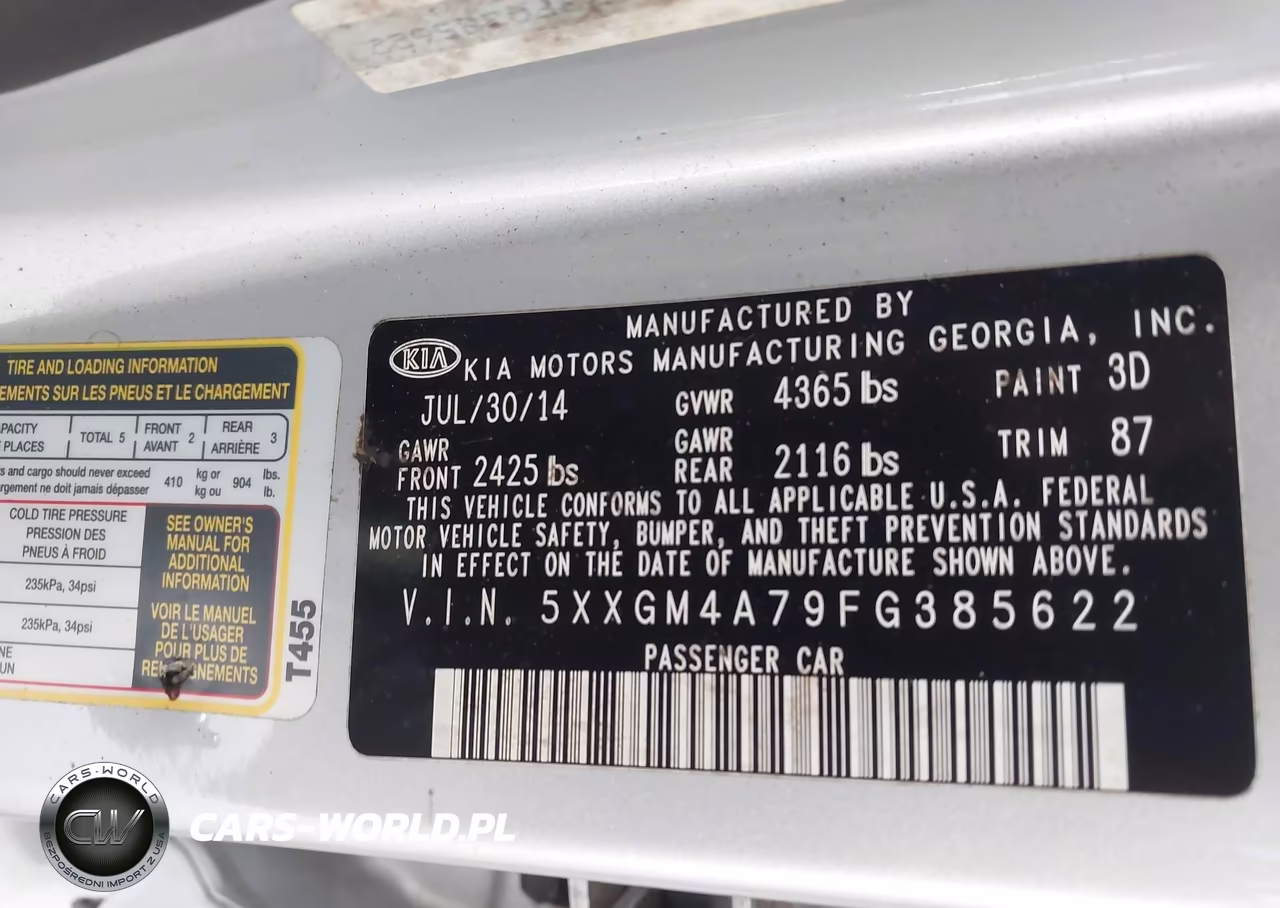 2015 Kia Optima Lx VIN:5XXGM4A79FG385622 - 9
