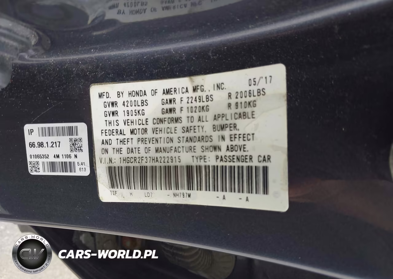 2017 Honda Accord Lx VIN:1HGCR2F37HA222915 - 9