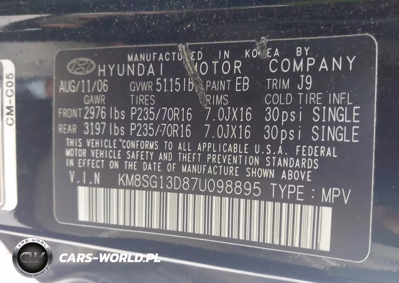 2007 Hyundai Santa Fe Gls VIN:KM8SG13D87U098895 - 9