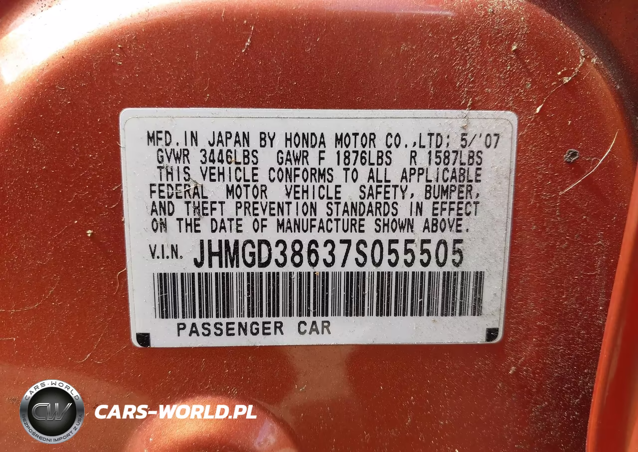 2007 Honda Fit Sport VIN:JHMGD38637S055505 - 9