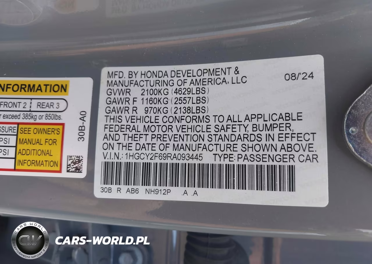 2024 Honda Accord Hybrid Ex-L VIN:1HGCY2F69RA093445 - 9